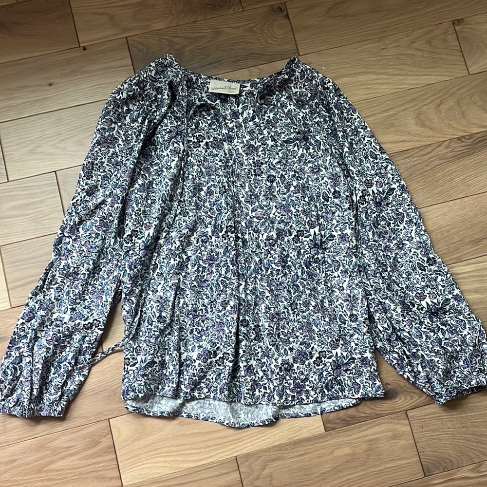 Blue and navy floral blouse
